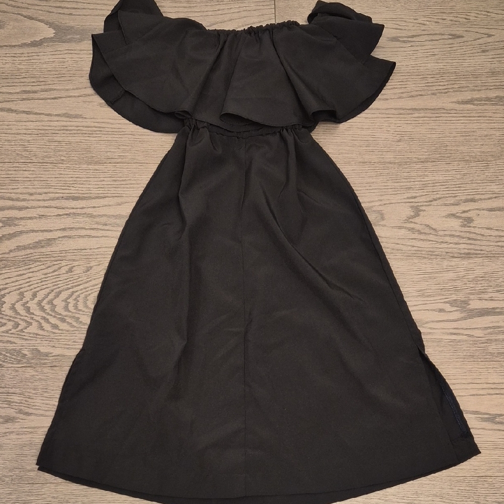 Kids Black Off-Shoulder Ruffle Midi Dress Size 11